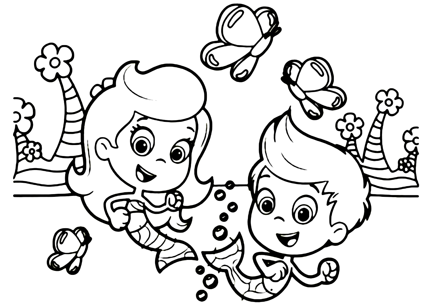 Bubble Guppy Characters Coloring Page
