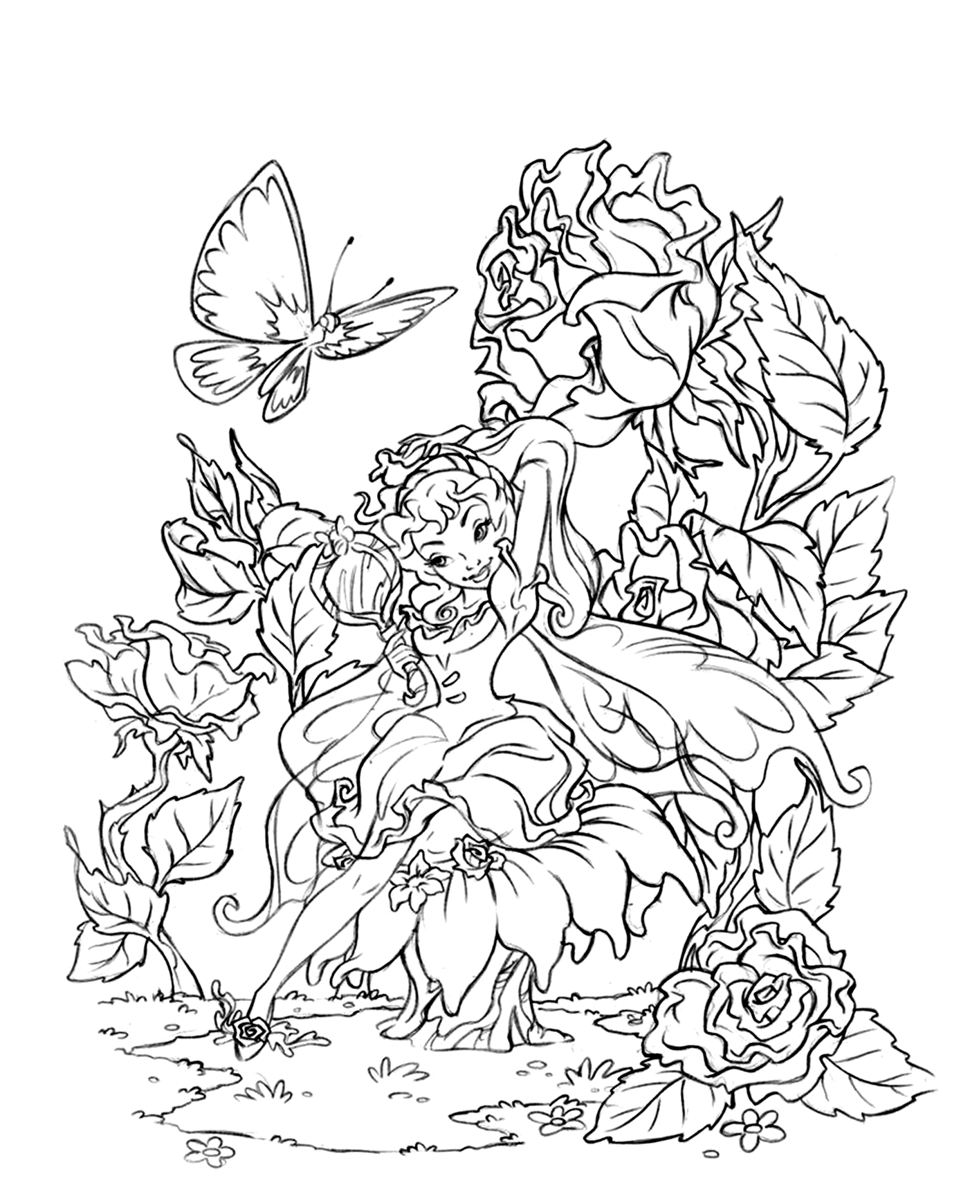 Coloring pages for adults, fairy coloring