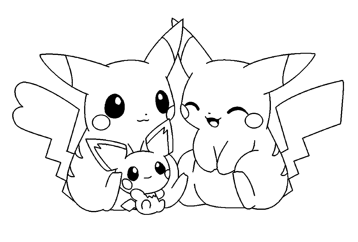Easy Pikachu Family Coloring Page