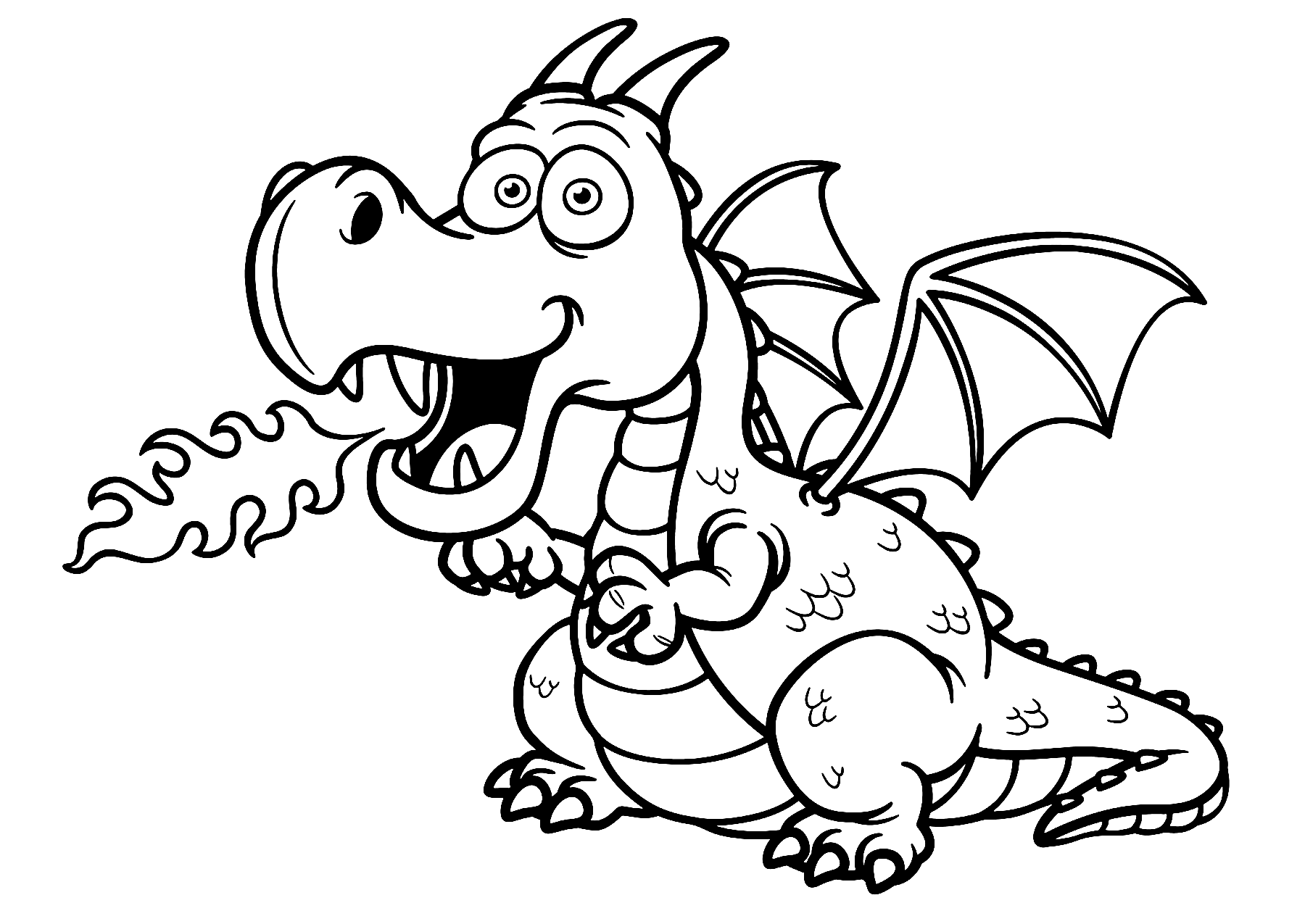 Magical Fire Breathing Cartoon Dragon Coloring Page