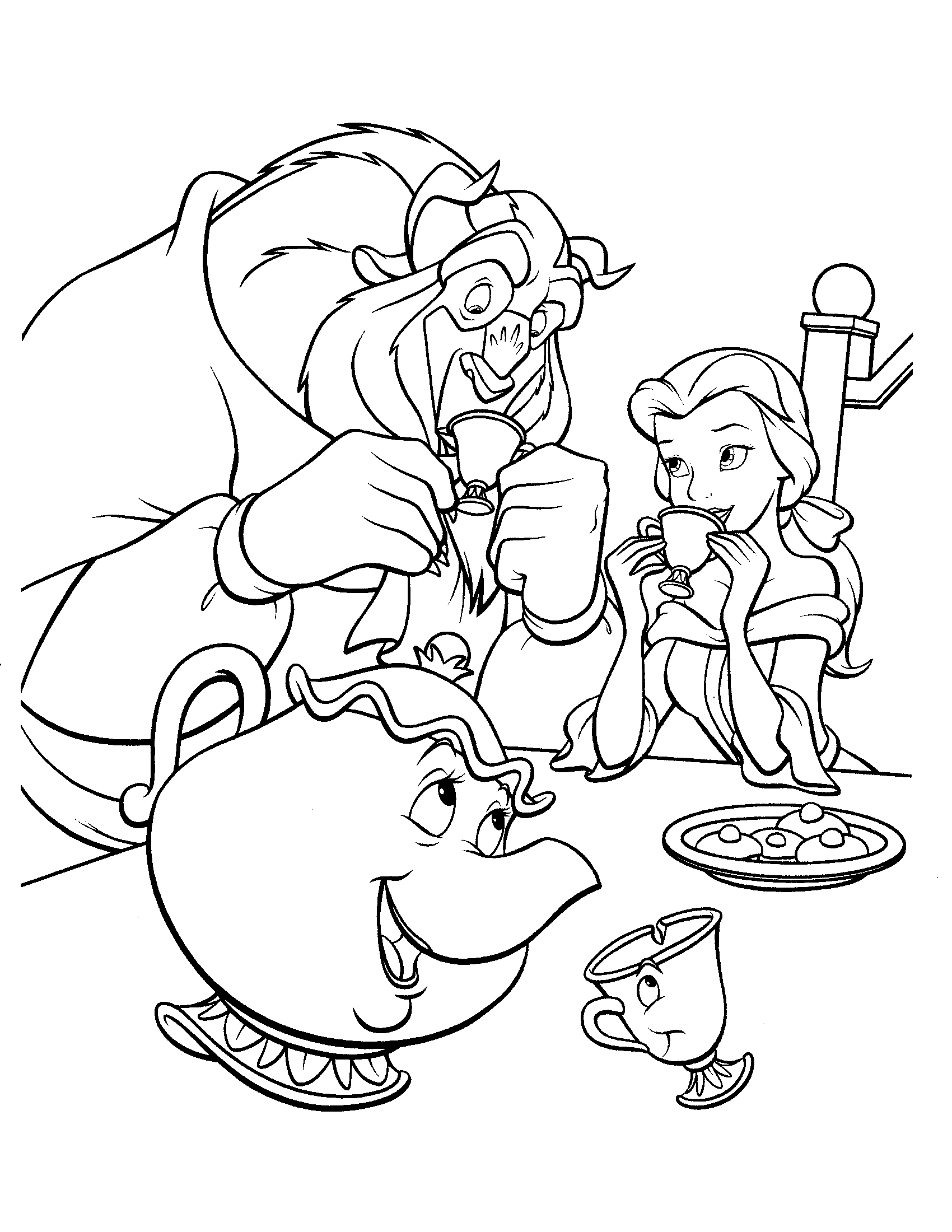 Coloring page of beauty Belle with the Beast