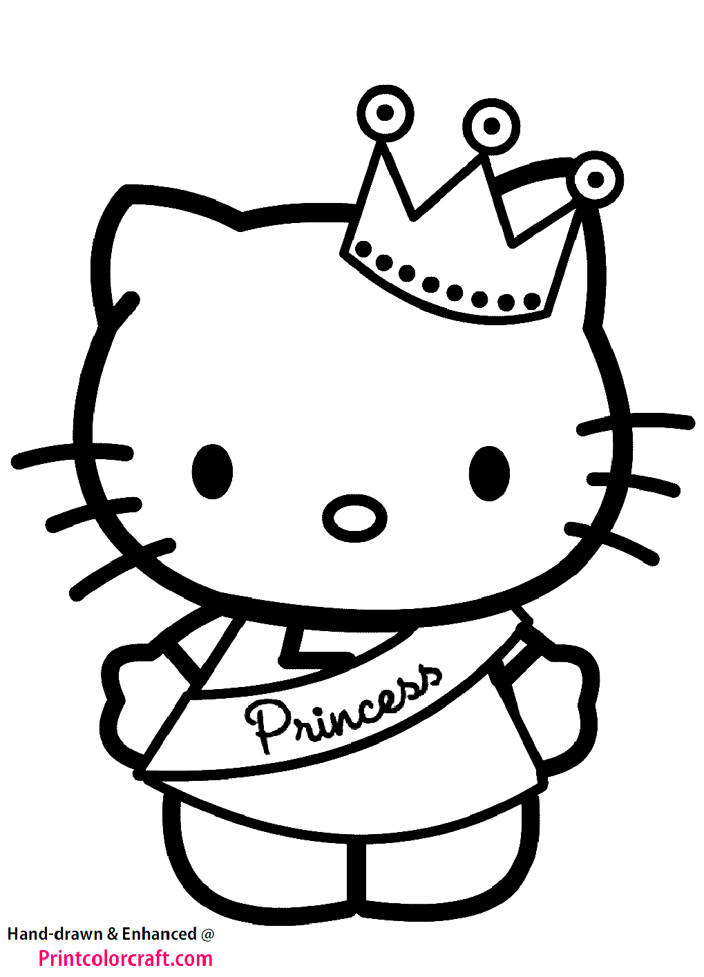 Pritntable Princess Kitty Coloring Page with Crown, Princess, Hello kitty