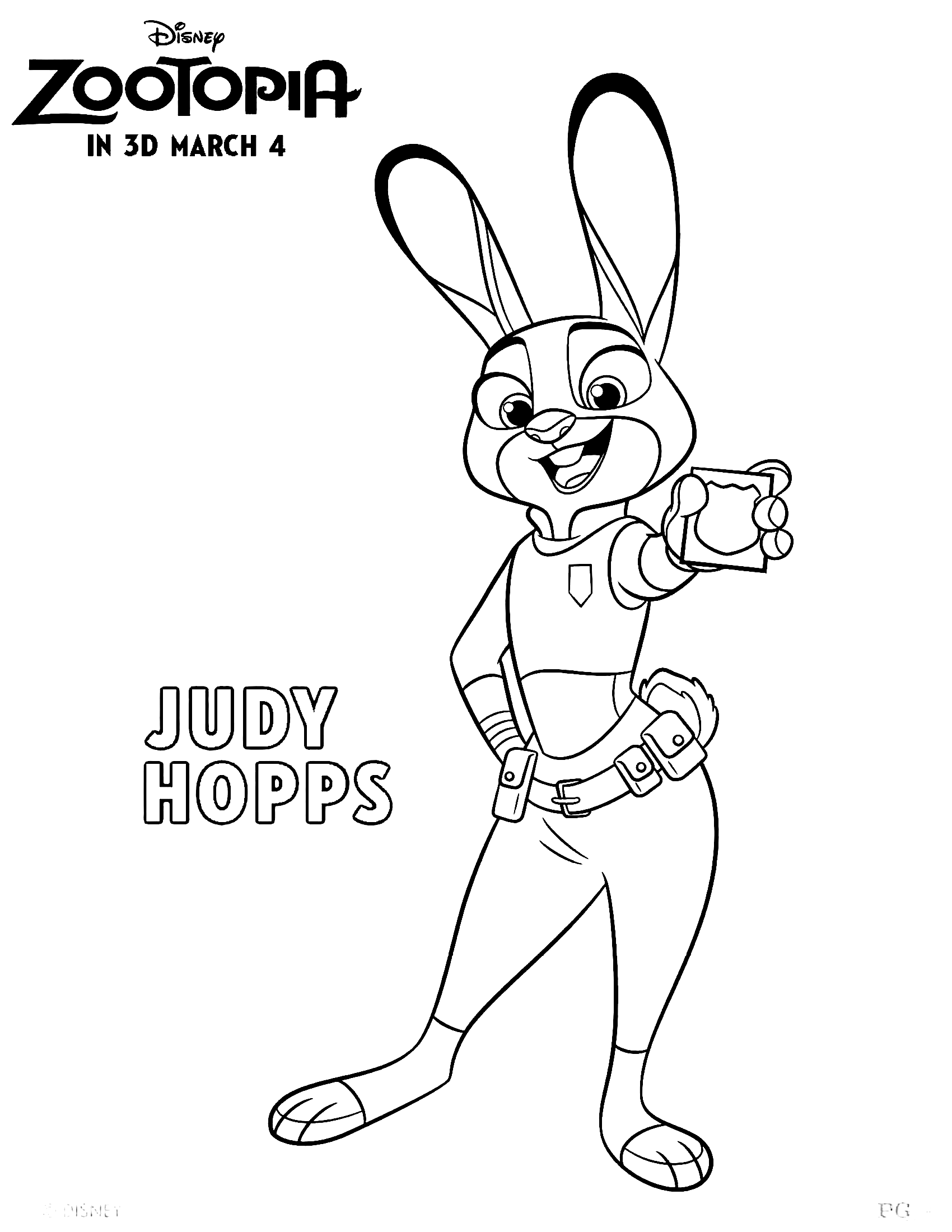 Zootopia Coloring Page of Police Officer Judy Hopps
