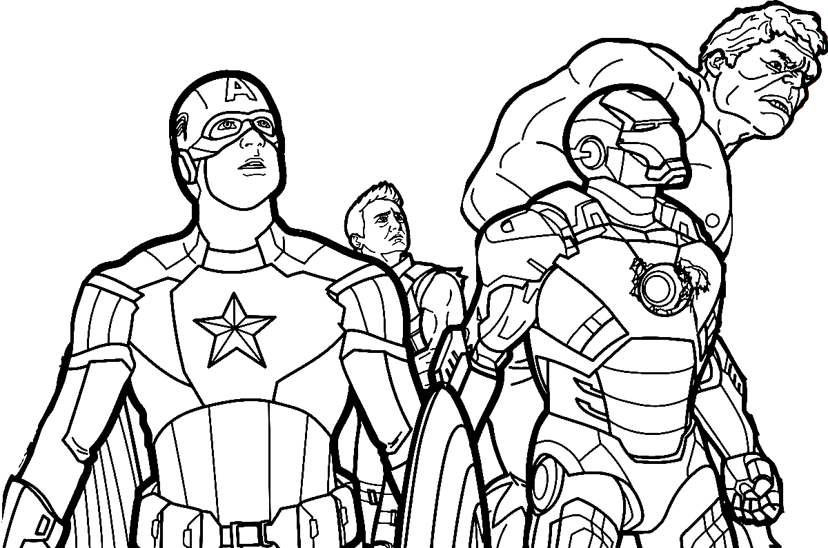 Printable Avengers Coloring Page, Captain America, Iron Man,Hulk