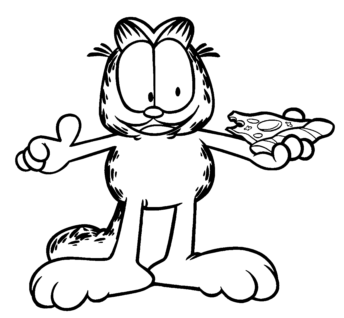 Coloring Page of Garfield With His Pizza