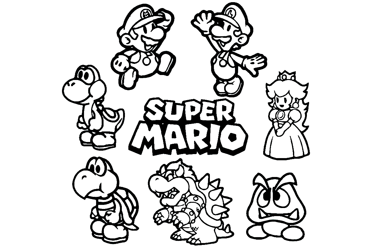 Super Mario Characters Coloring Page